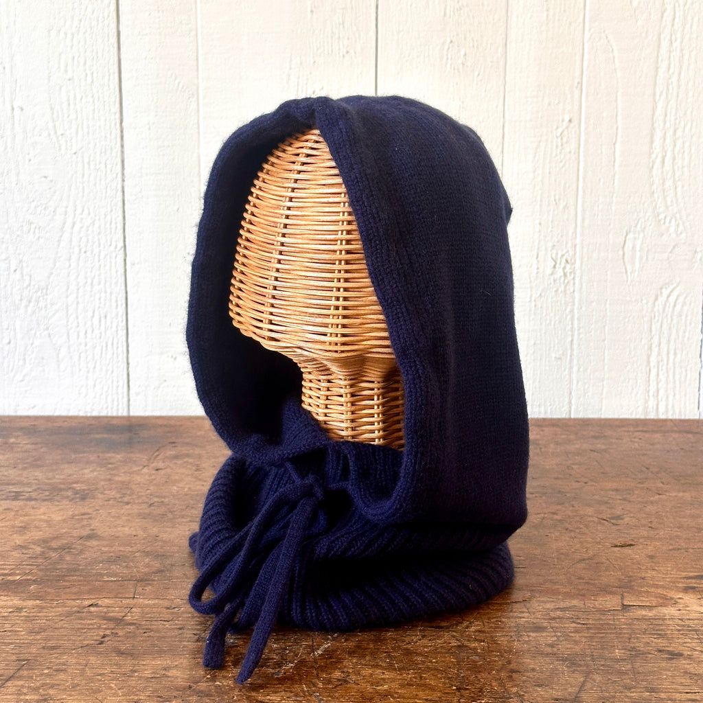 Navy Drawstring Knit Cashmere Hood