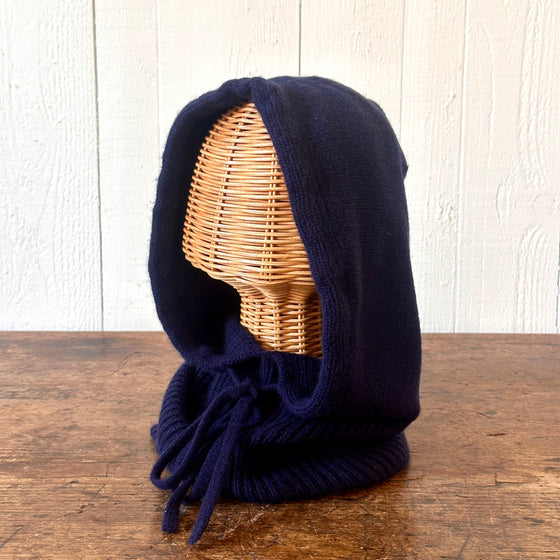 Navy Drawstring Knit Cashmere Hood