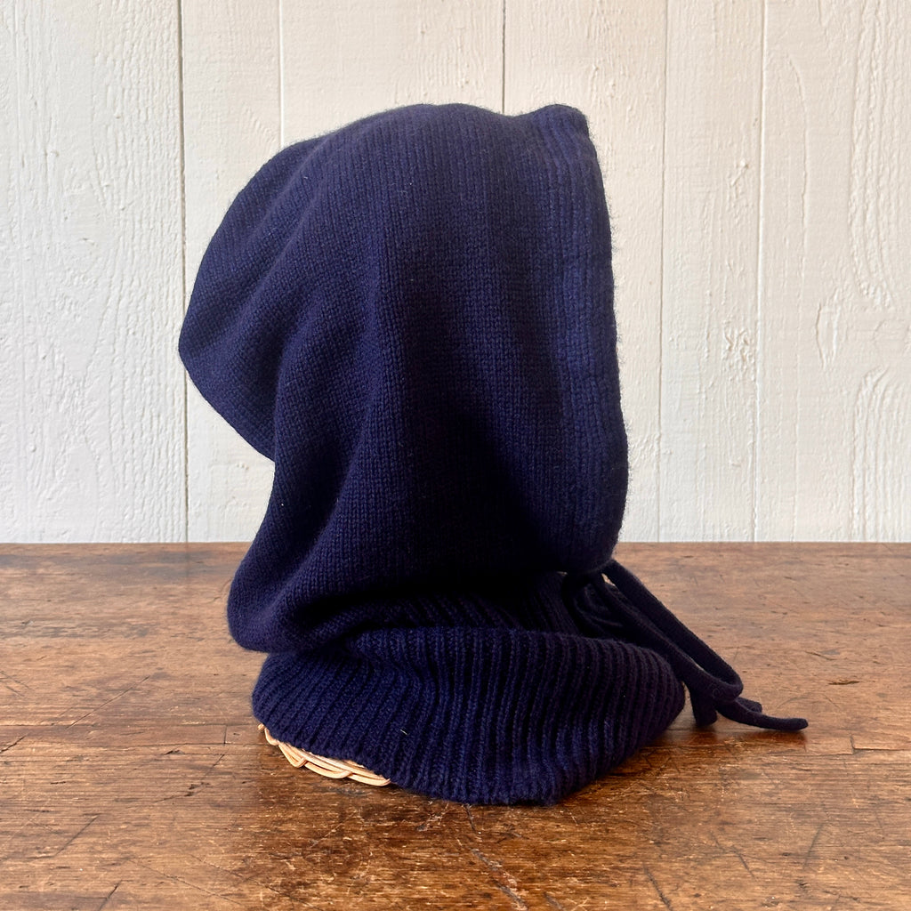 Navy Drawstring Knit Cashmere Hood
