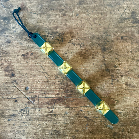 Brass & Evergreen Leather Sleigh Bells