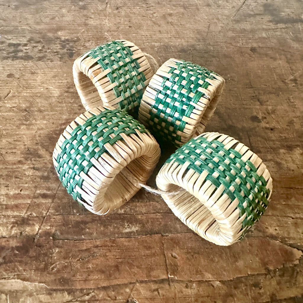 Green Woven Napkin Ring - Set of Four