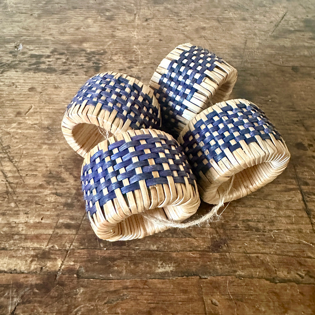 Navy Woven Napkin Ring - Set of Four