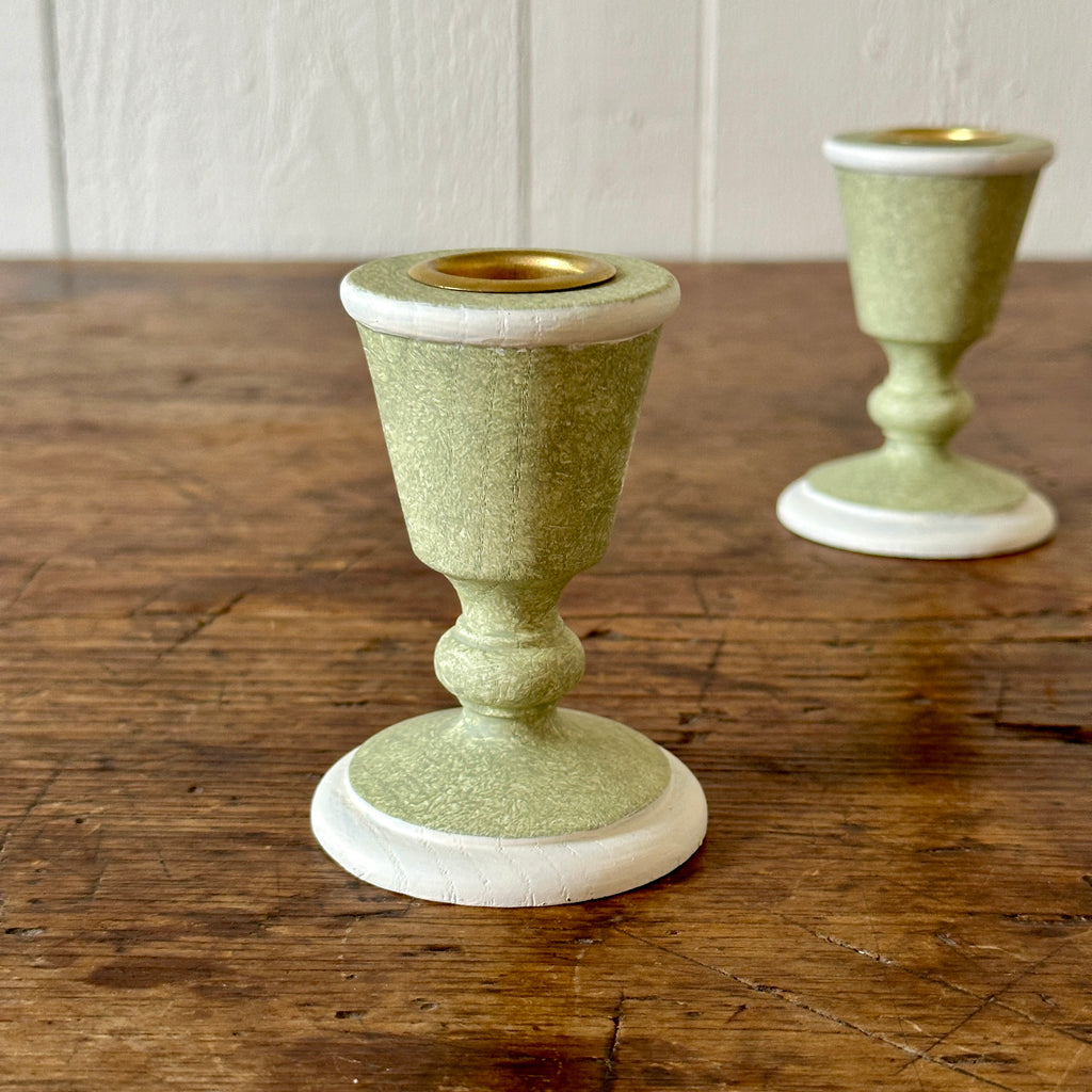 Pair of Green Stipple Country Candleholders