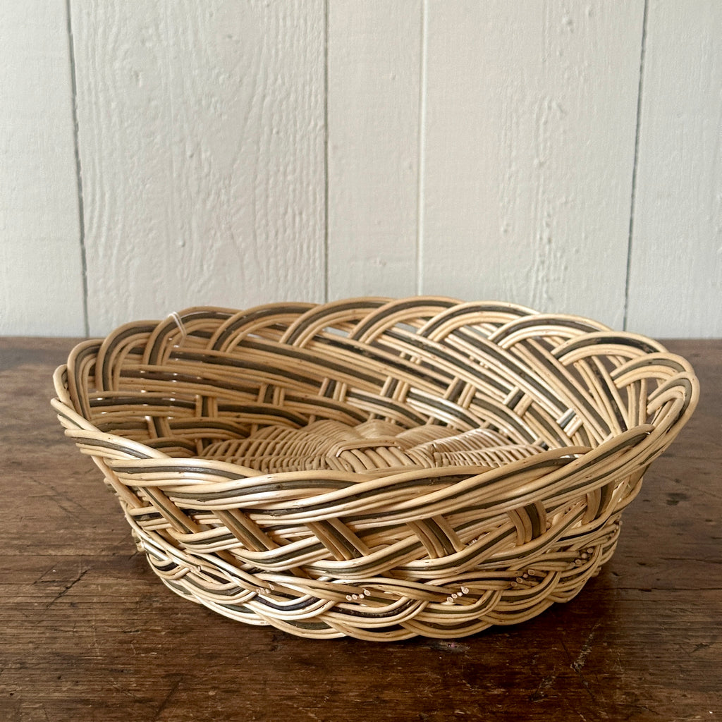 Large White & Green Wicker Fruit Basket