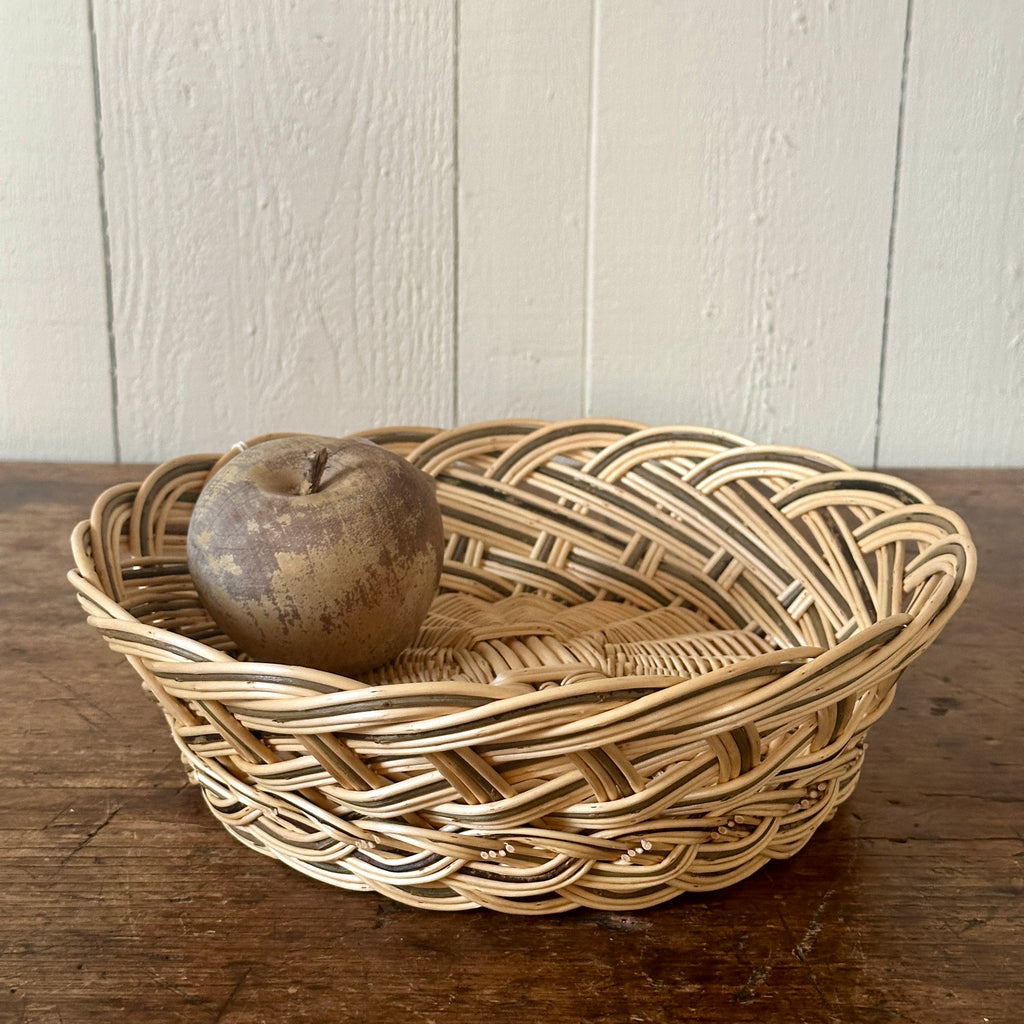 Large White & Green Wicker Fruit Basket