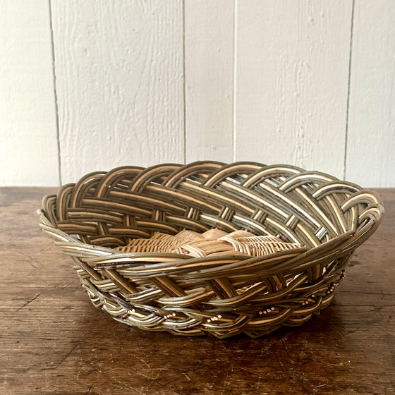 Large Green & White Wicker Fruit Basket