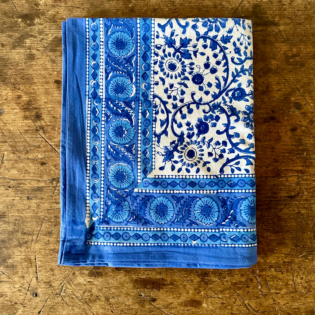 Rajsathan Blue Floral Cotton Tablecloth