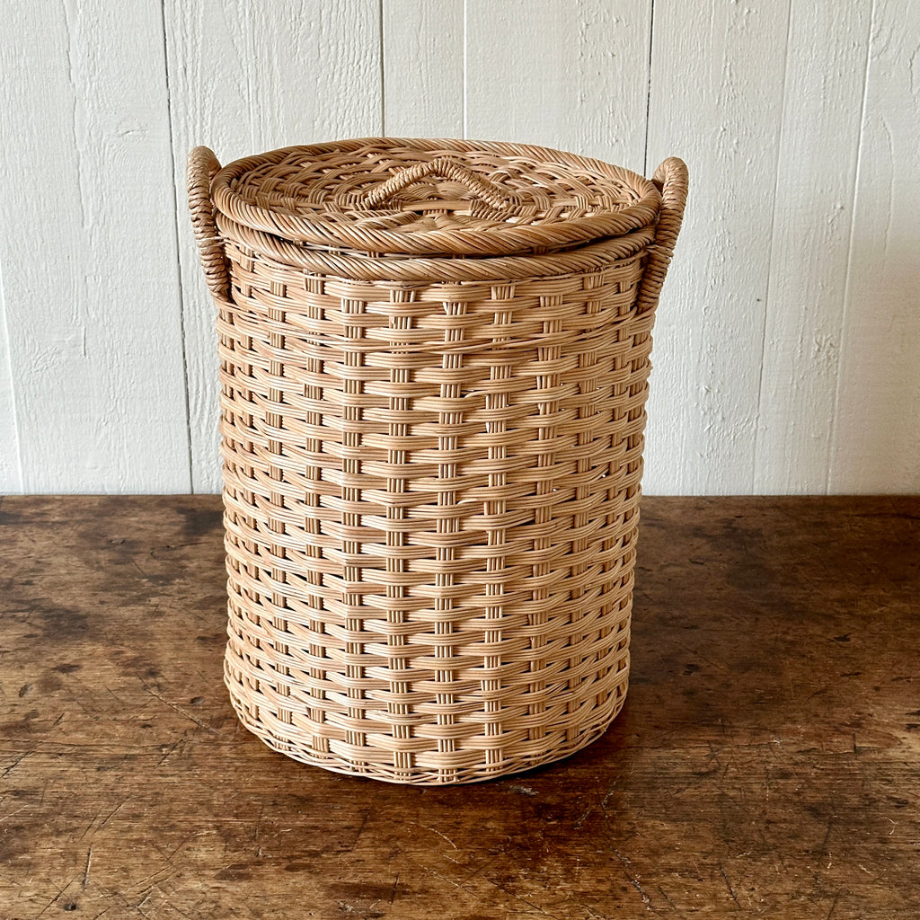 Rattan Lidded Basket with Side Handles - Small