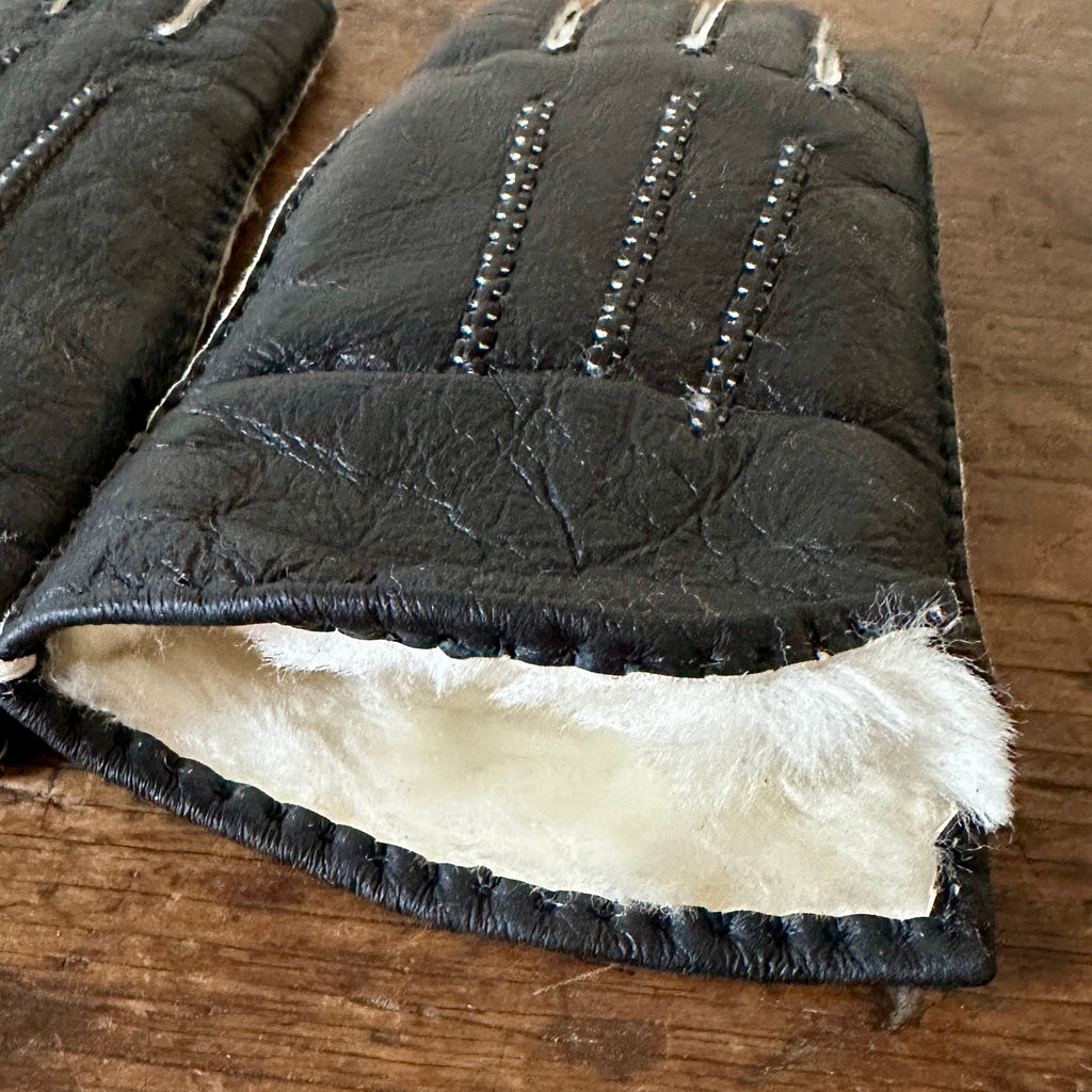 Black Leather & Sheepskin Gloves