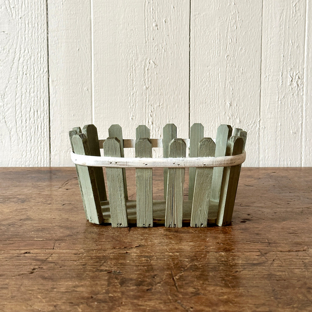 Rustic Wood Basket with Green Wash