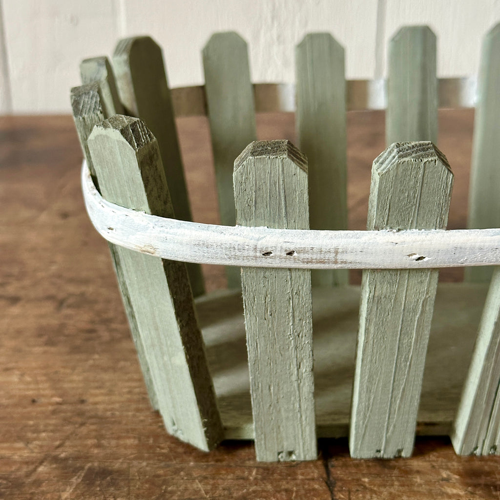 Rustic Wood Basket with Green Wash