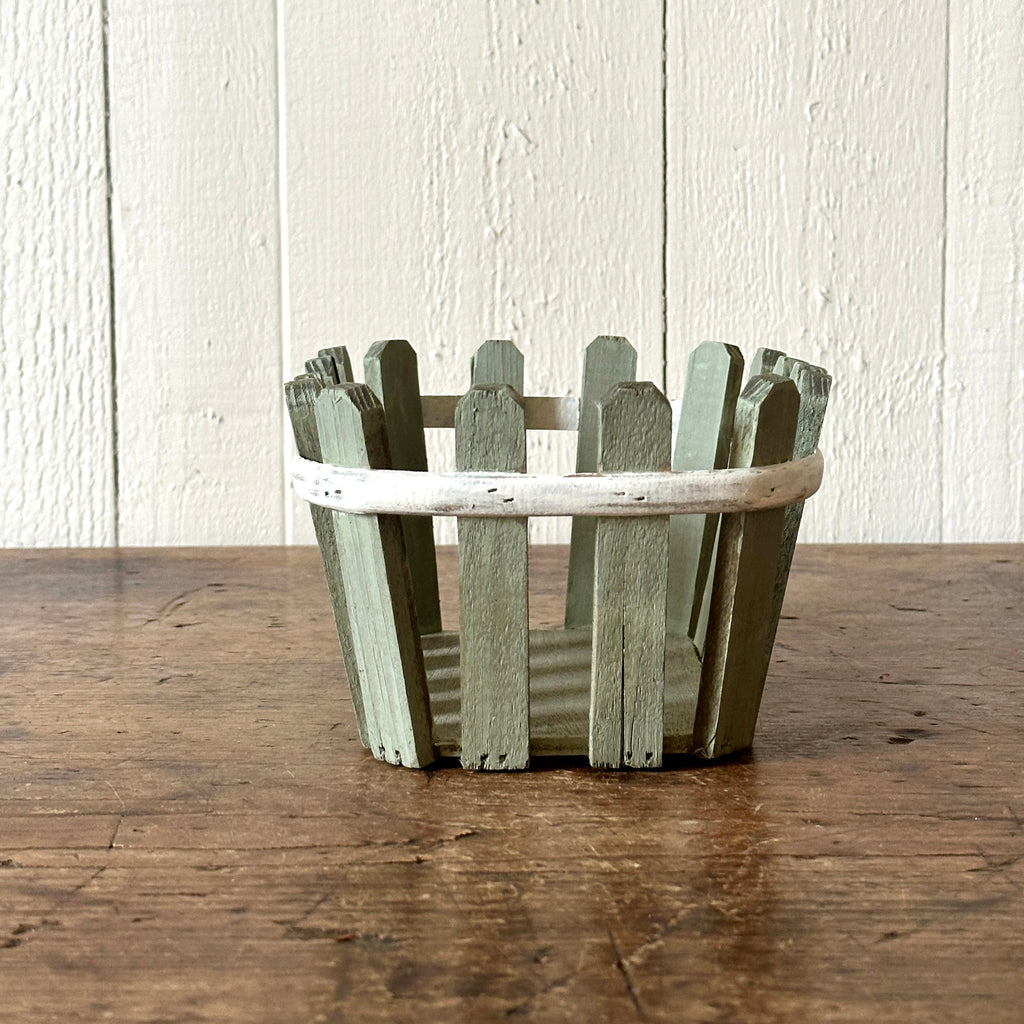 Rustic Wood Basket with Green Wash
