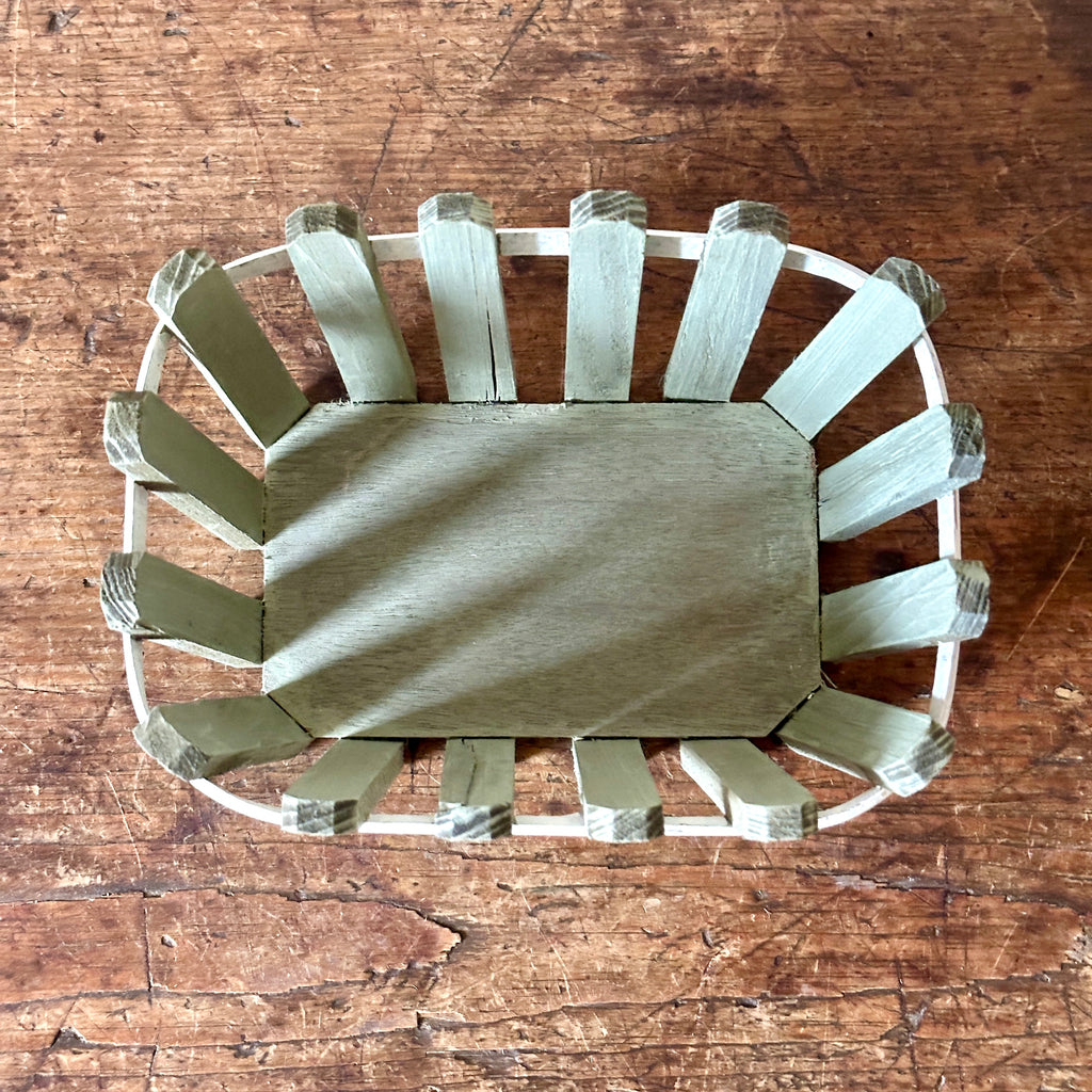Rustic Wood Basket with Green Wash