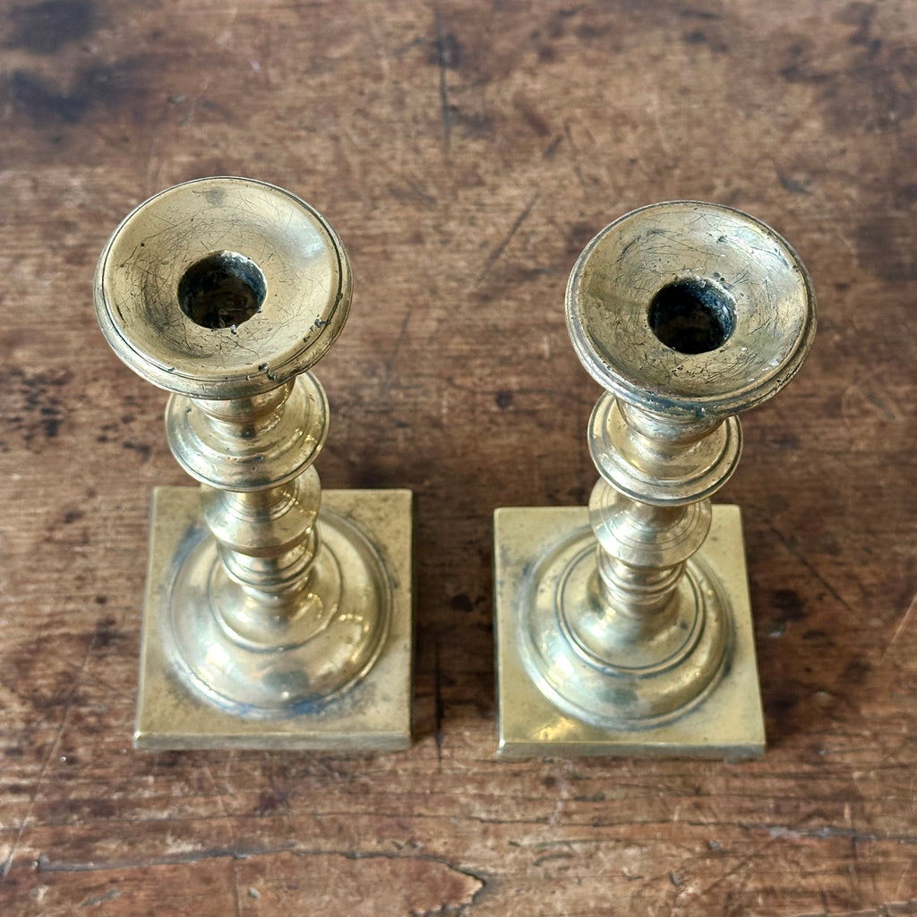 English 9.75" Square Base Brass Candlesticks