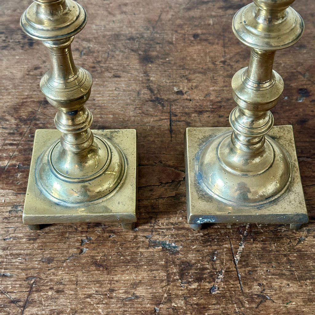 English 9.75" Square Base Brass Candlesticks