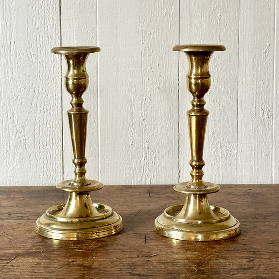 English 10.75" Round Base Brass Candlesticks