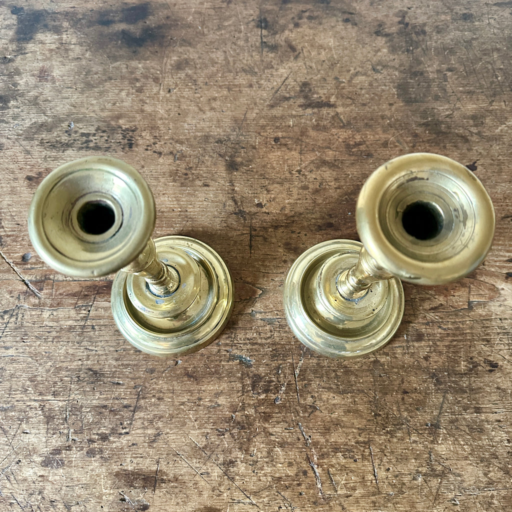 English 10.75" Round Base Brass Candlesticks