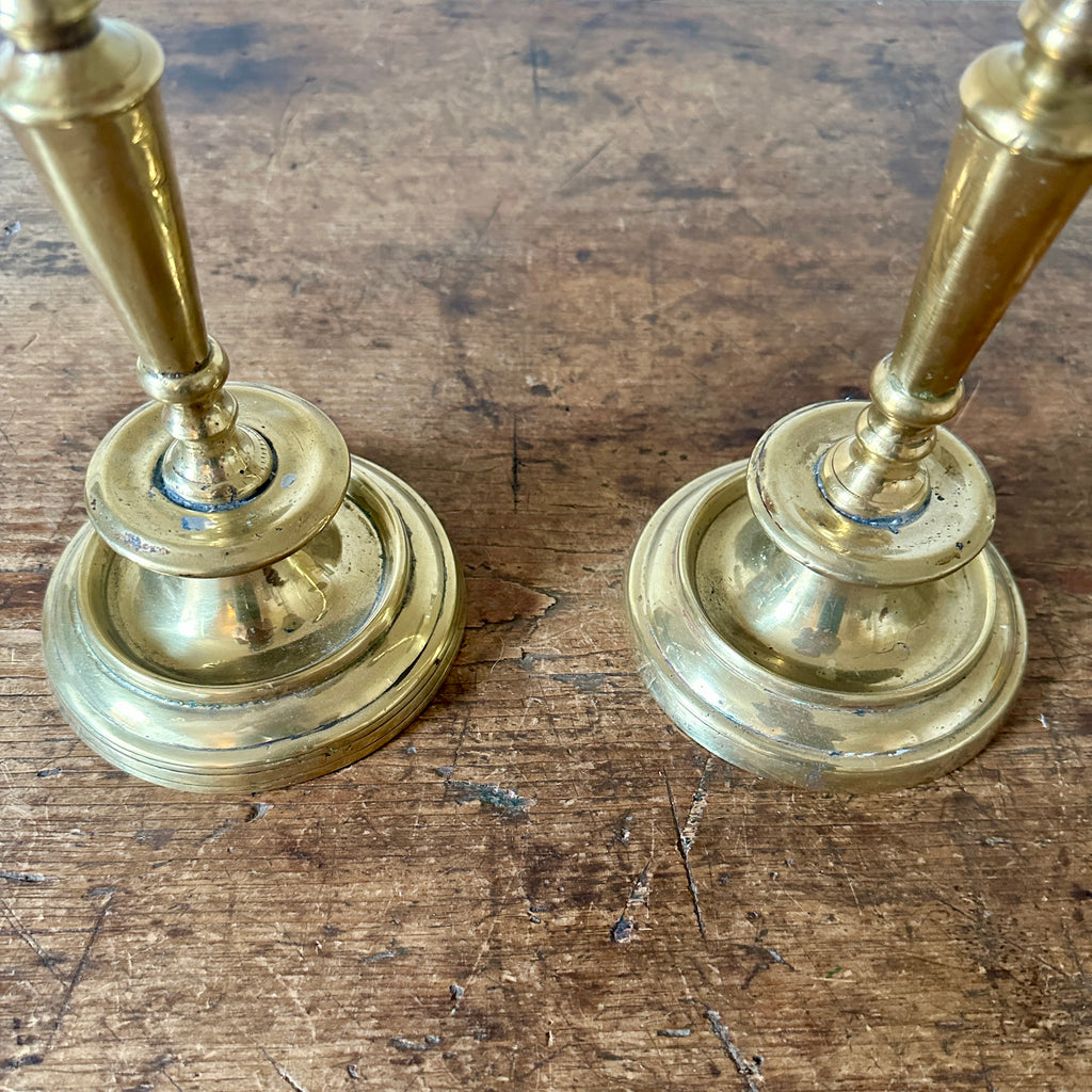 English 10.75" Round Base Brass Candlesticks