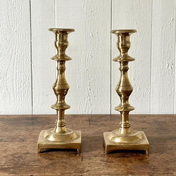 English 10.5" Square Base Brass Candlesticks