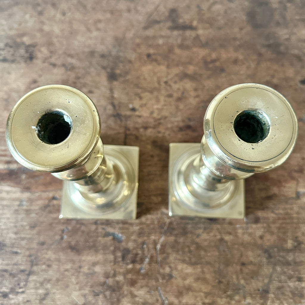 English 10.5" Square Base Brass Candlesticks