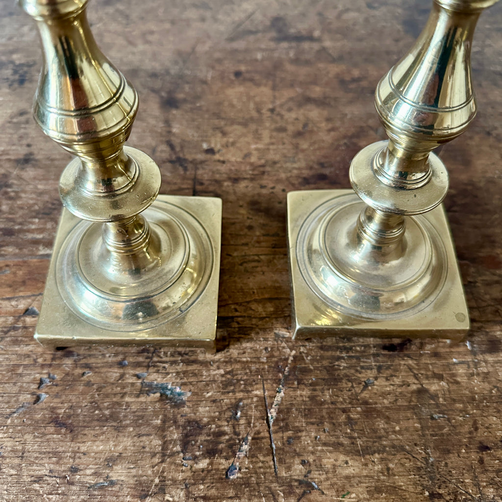 English 10.5" Square Base Brass Candlesticks