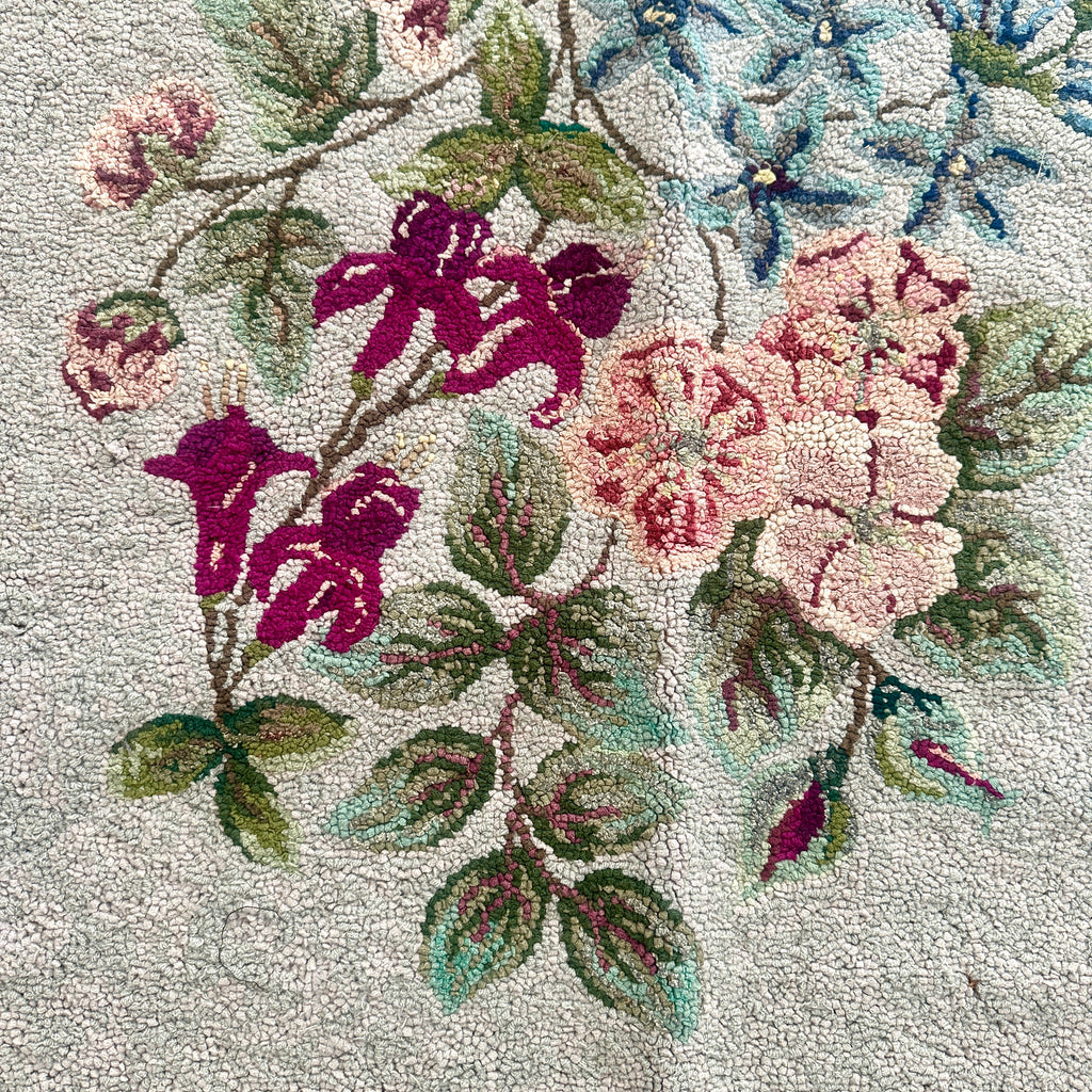 Vintage Blue Floral Hooked Rug
