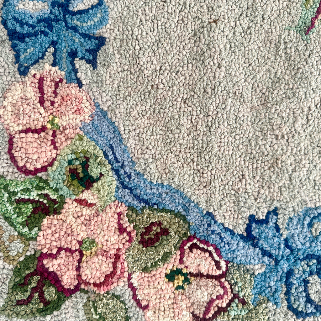 Vintage Blue Floral Hooked Rug