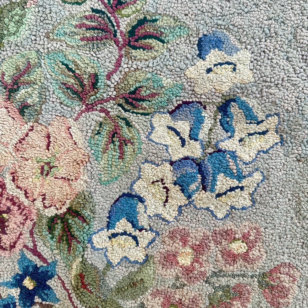 Vintage Blue Floral Hooked Rug