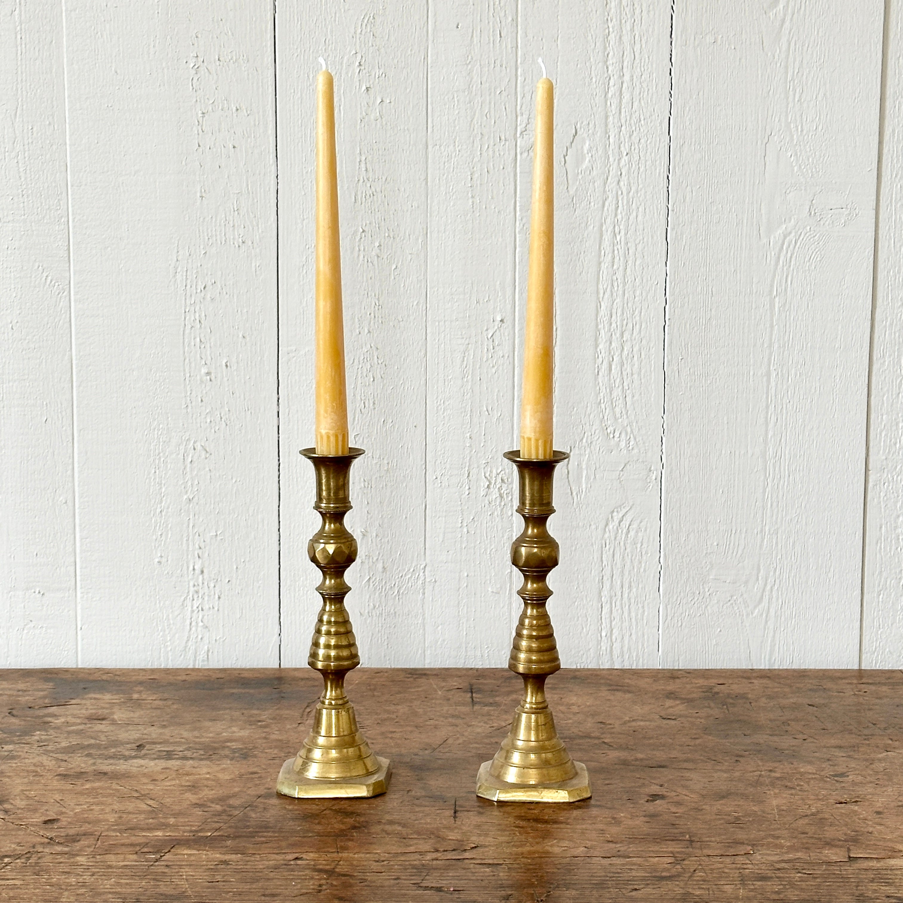 Victorian Brass Candlesticks, Candle Holders, Brass Beehive Style