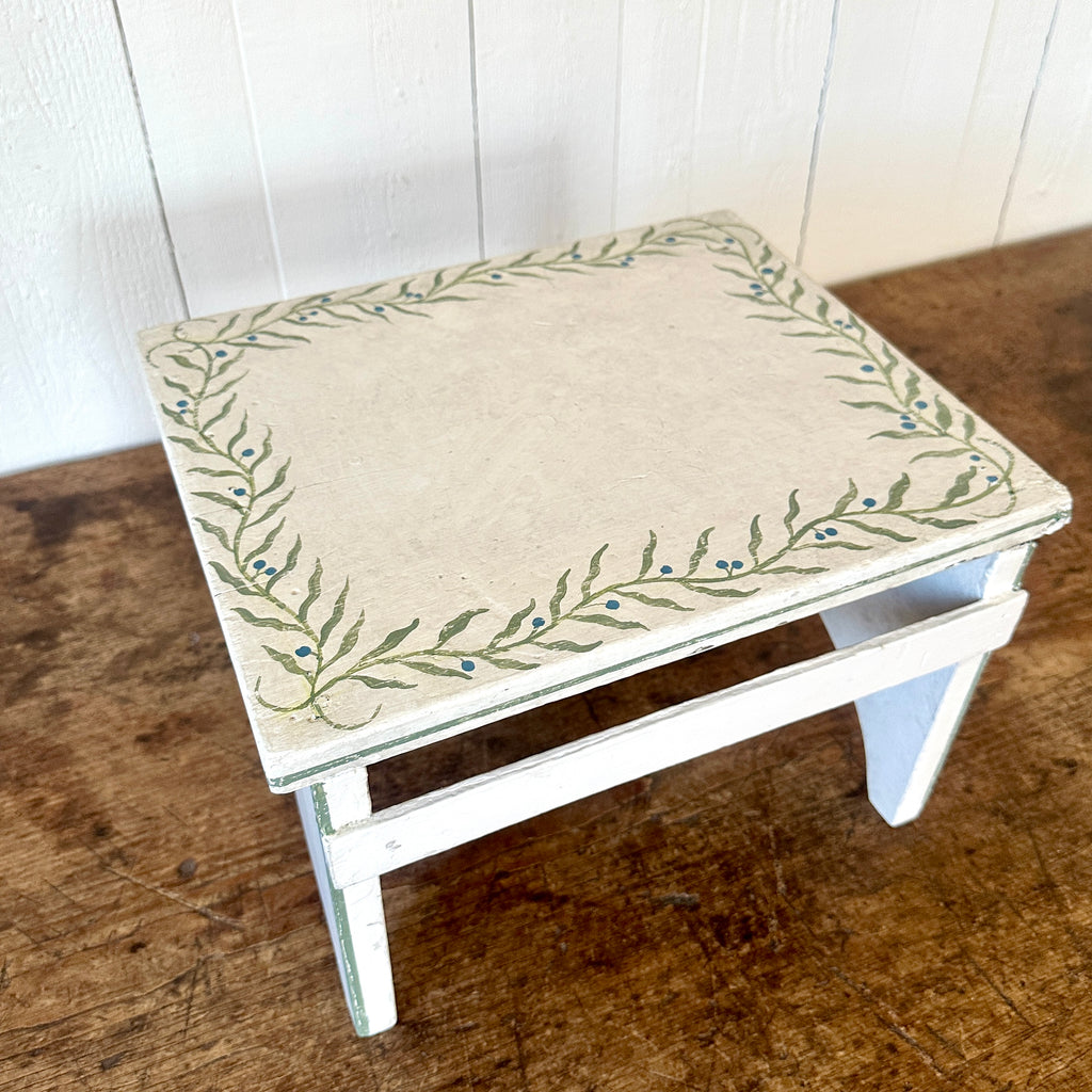 Painted Footstool with Green Vine and Line