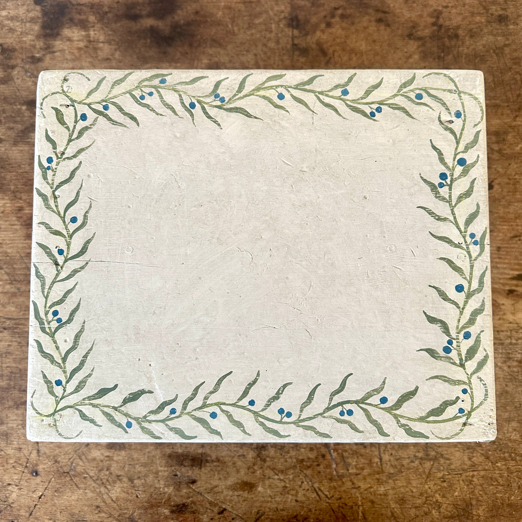 Painted Footstool with Green Vine and Line