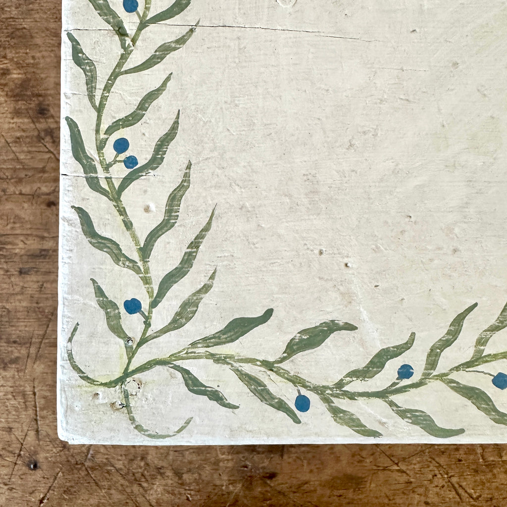 Painted Footstool with Green Vine and Line