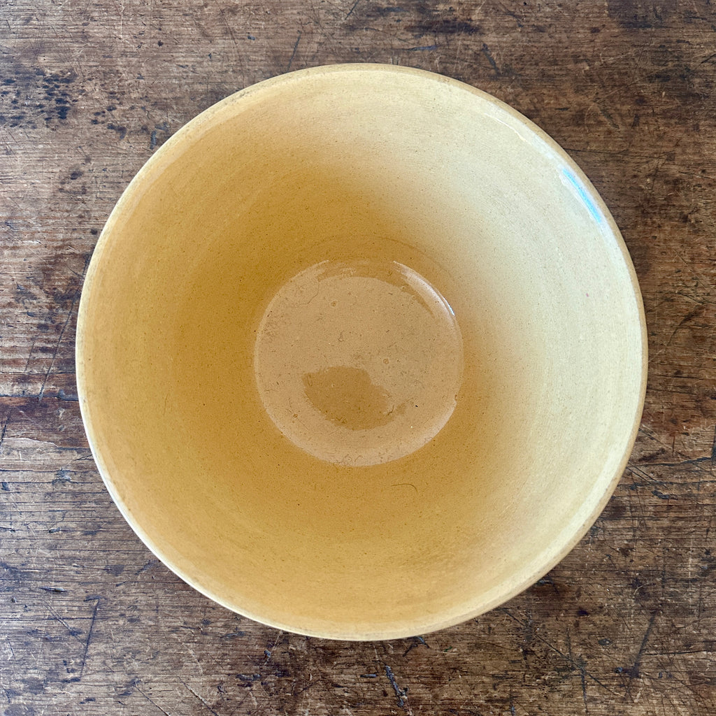 Yellowware Mixing Bowl with Brown, White Stripes