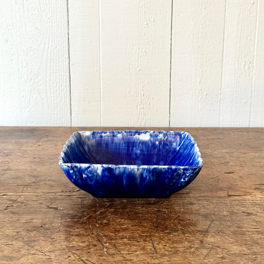 Blue Spongeware Square Serving Dish