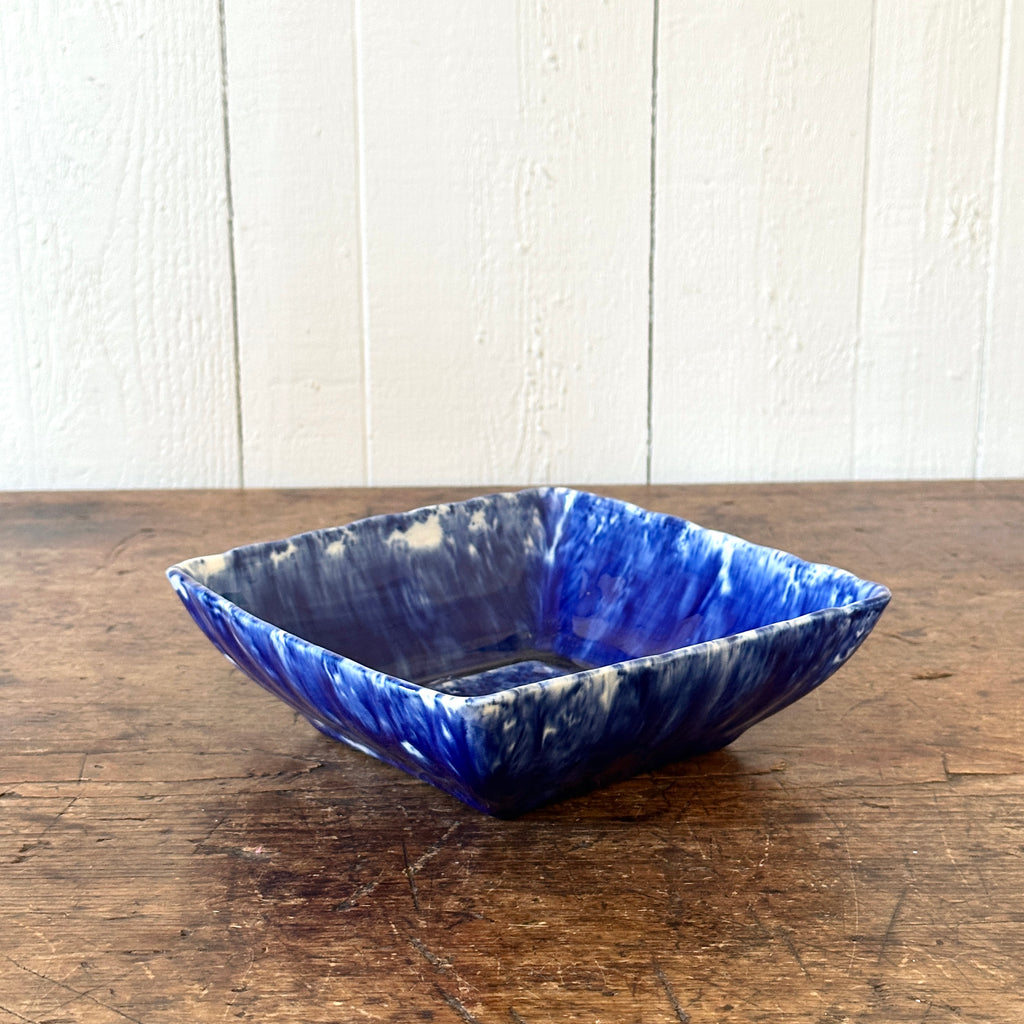 Blue Spongeware Square Serving Dish