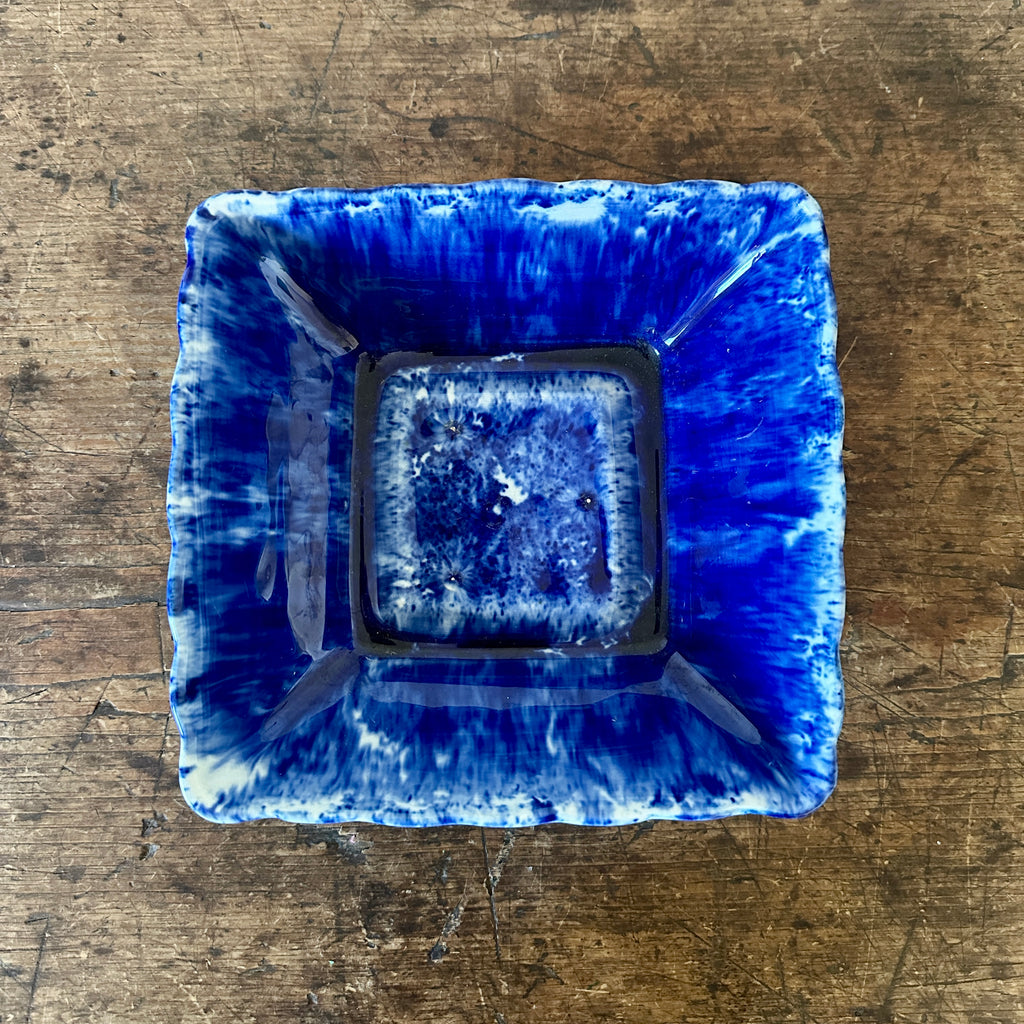 Blue Spongeware Square Serving Dish