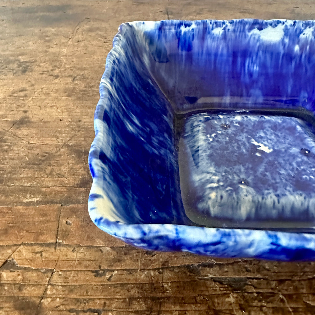 Blue Spongeware Square Serving Dish