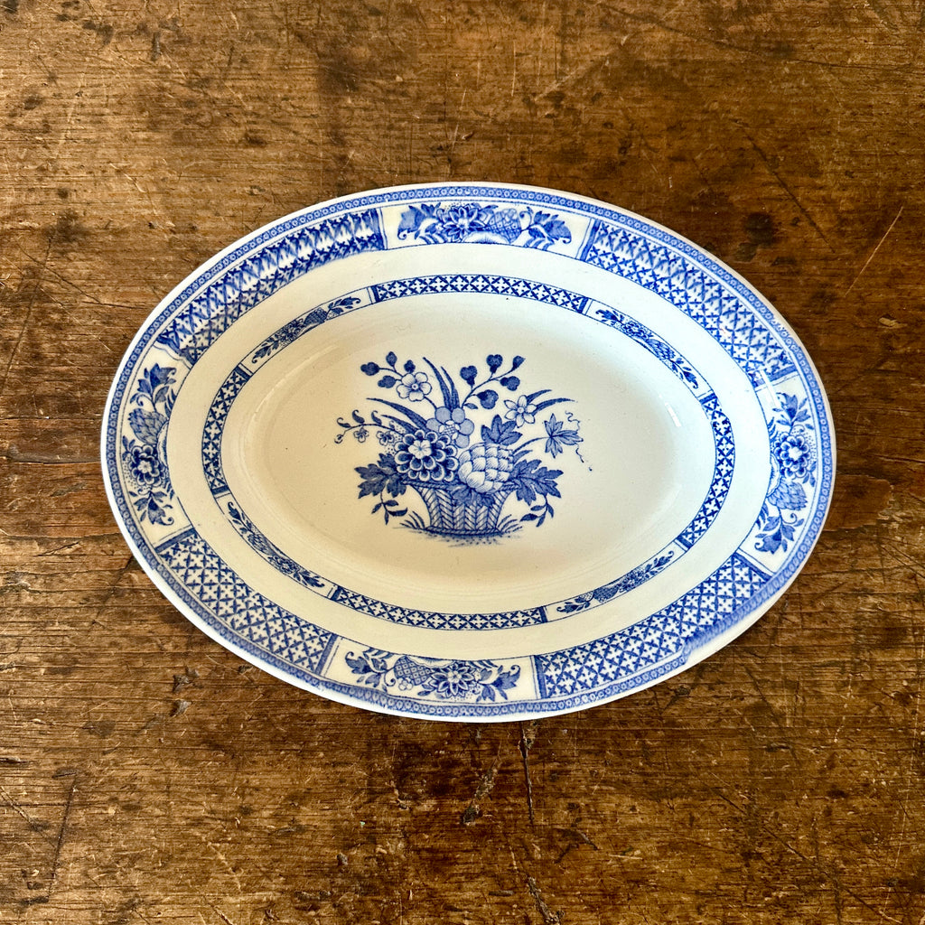 English Blue & White Oval Bowl