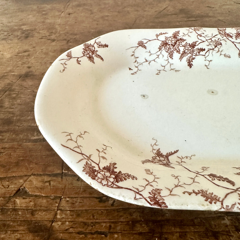 English Fern & Flower Brown Transferware Platter