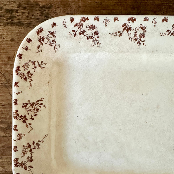 English Brown Floral Transferware Platter - Larger Cross