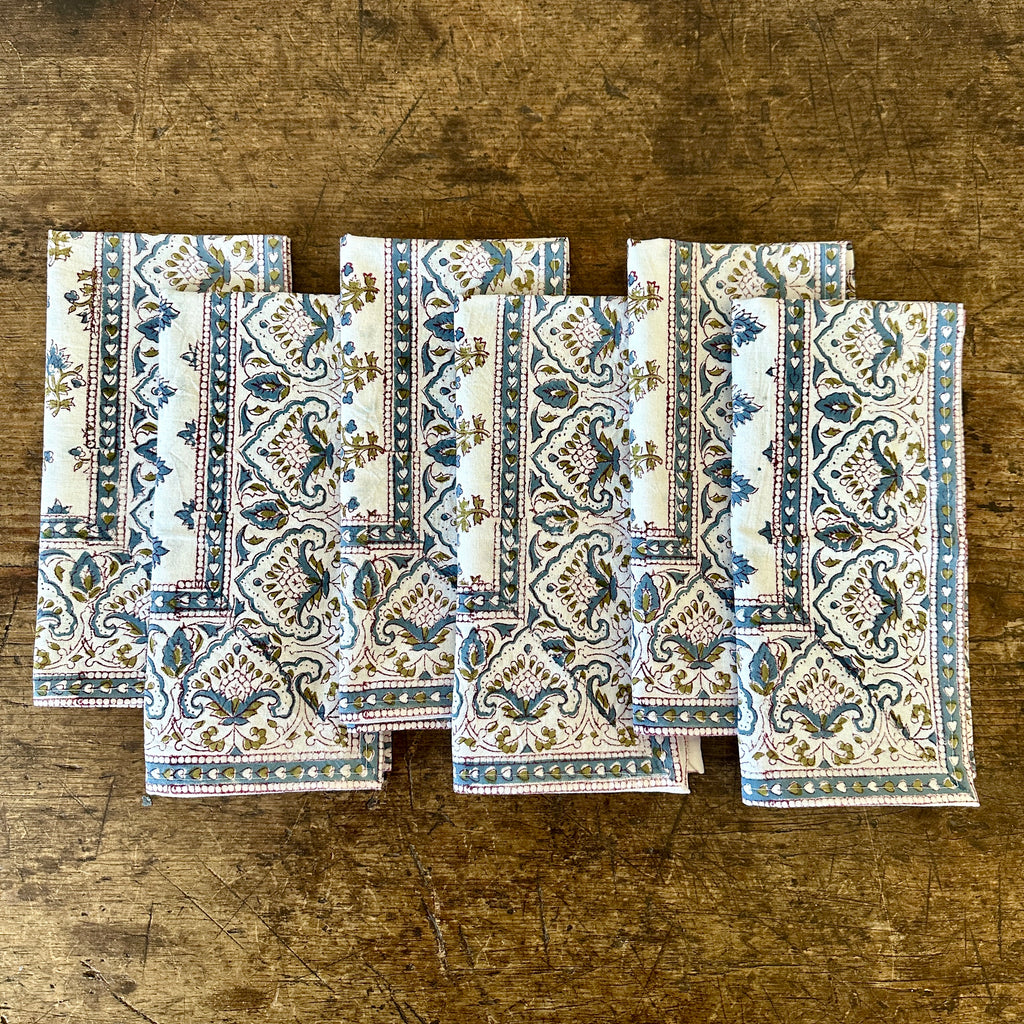 Blue Salvia Block Print Napkins - Set of 6