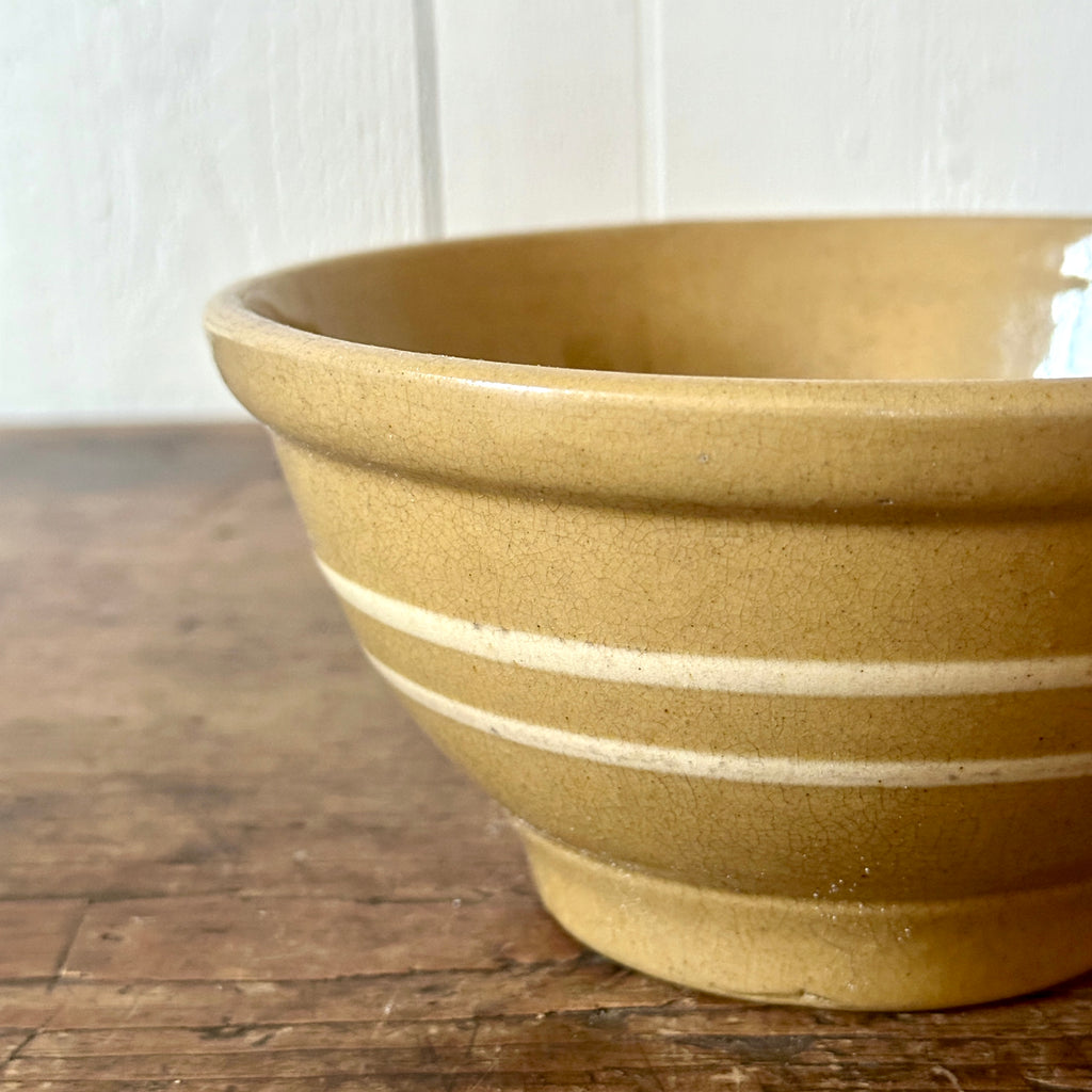 Antique Yellowware Mixing Bowl with White Stripes