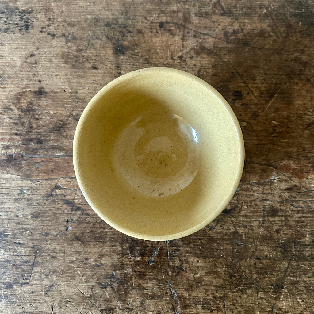 Antique Yellowware Mixing Bowl with White Stripes