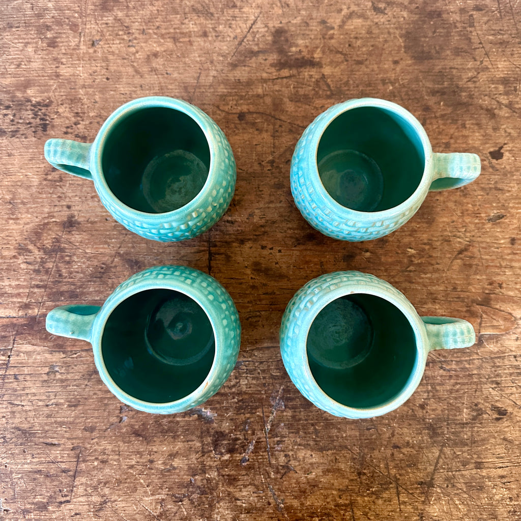 Teal Basketweave Mugs - Set of 4