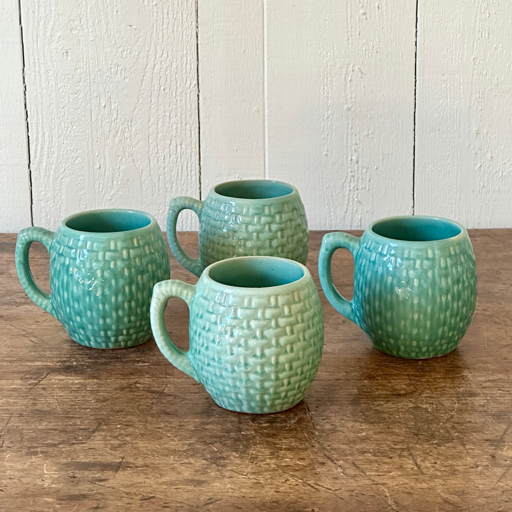 Teal Basketweave Mugs - Set of 4