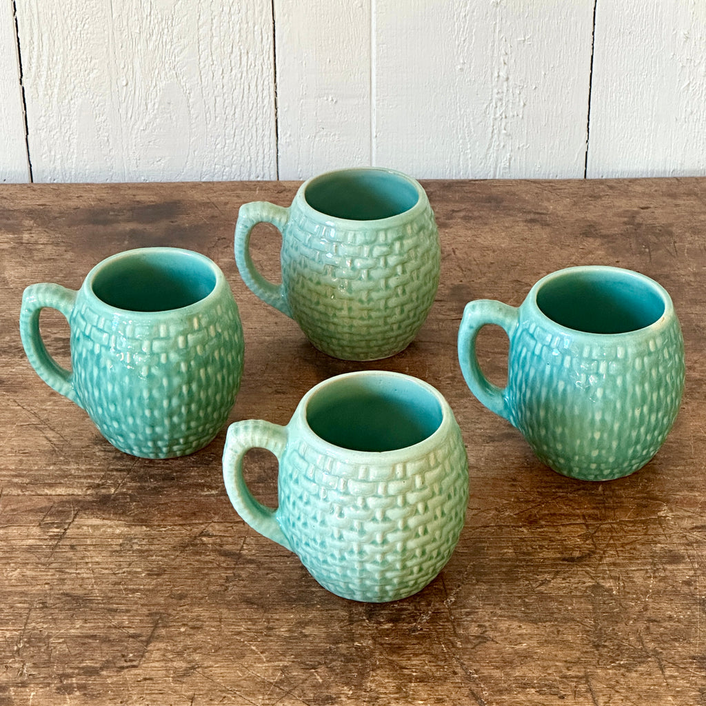 Teal Basketweave Mugs - Set of 4