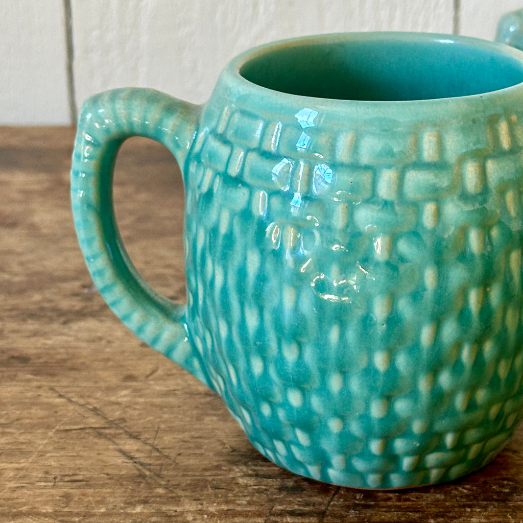 Teal Basketweave Mugs - Set of 4