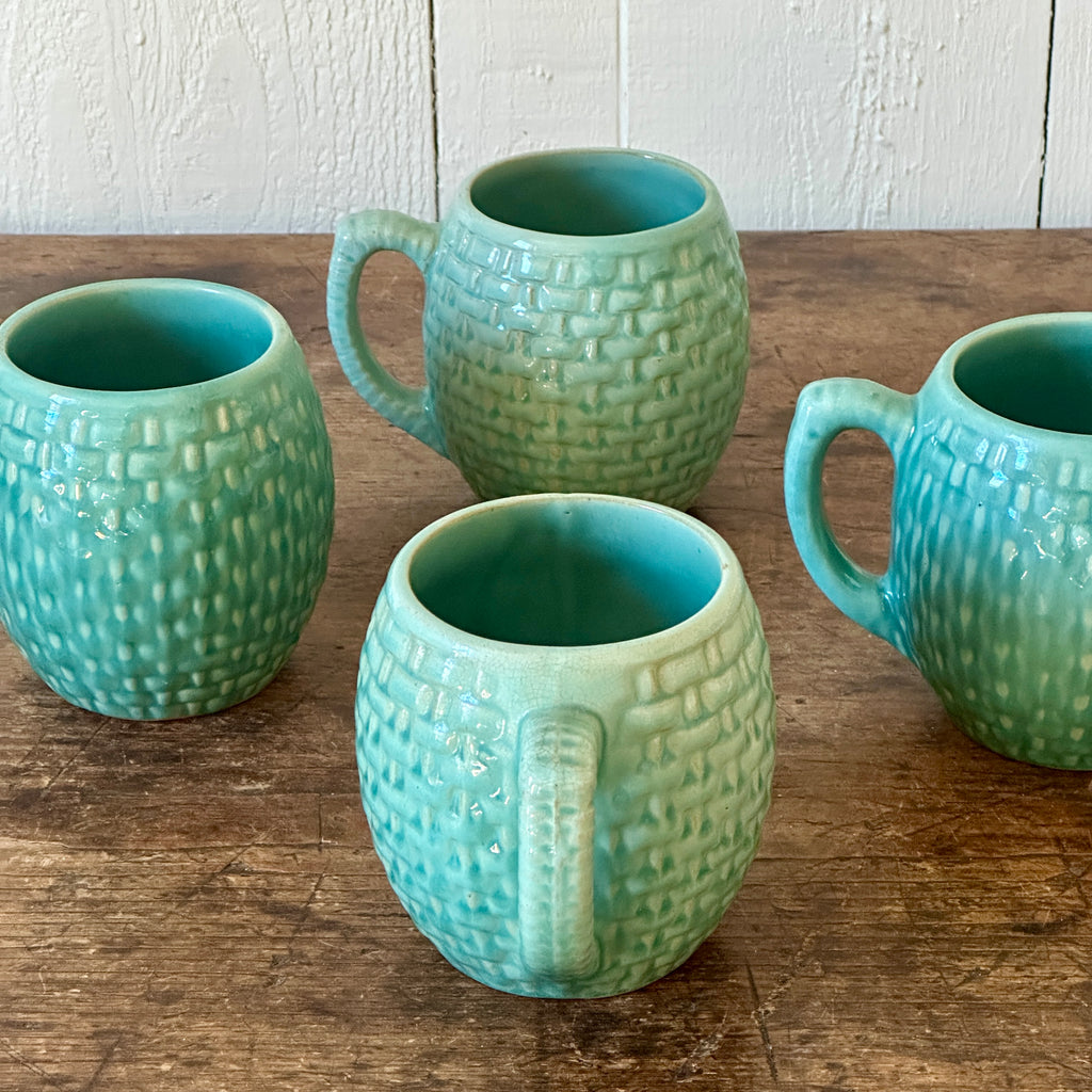 Teal Basketweave Mugs - Set of 4