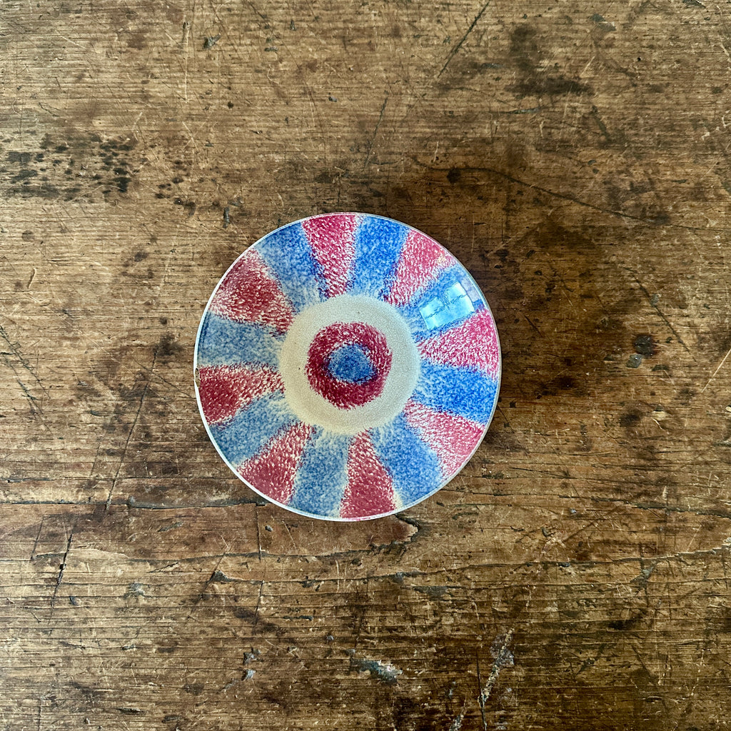 Antique Staffordshire Dish with Red & Blue Sponge Border