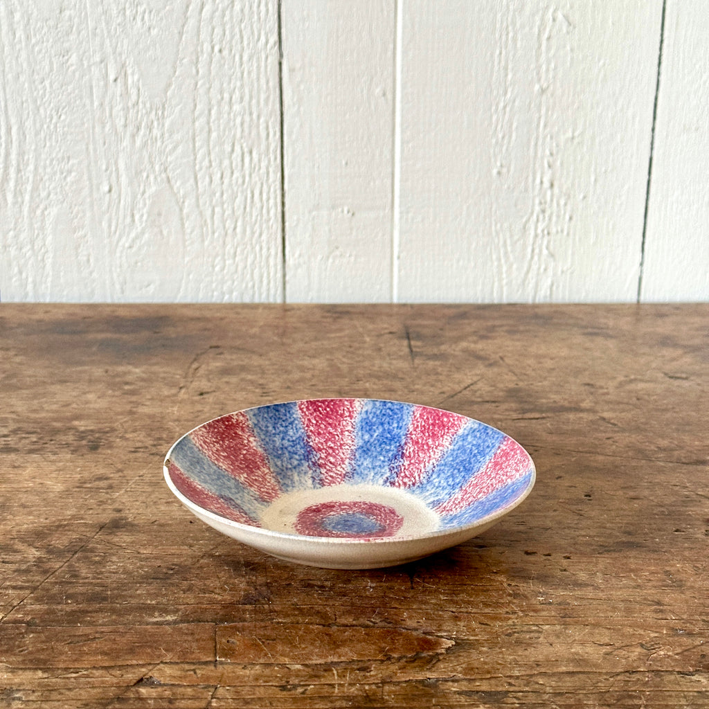 Antique Staffordshire Dish with Red & Blue Sponge Border